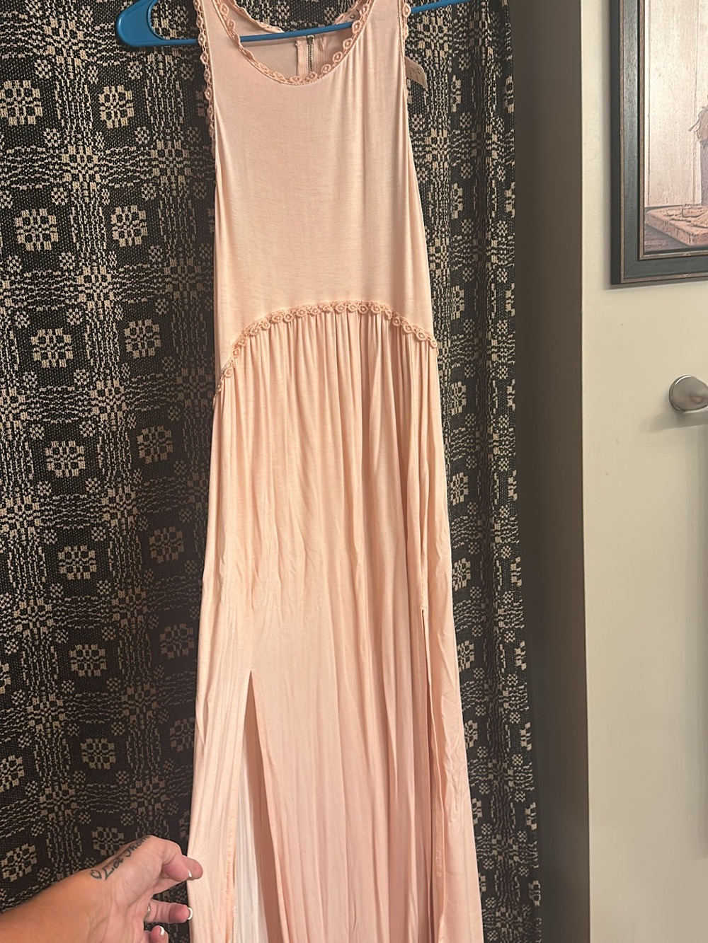 POL Peach Sleeveless Maxi Dress with Crochet Waist Trim